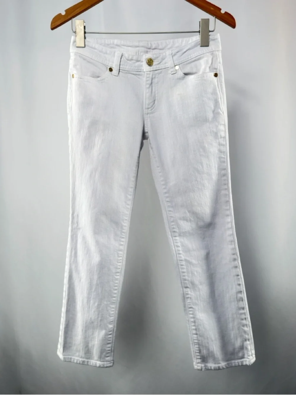 Tory‎ Burch Low Rise Cotton Blend Cropped White Jeans Size 25